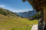 Panorama à l'ombre du toit d'un chalet d'alpage