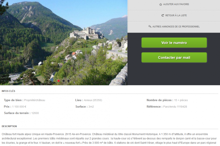 annonce vente fort queyras juillet 2016