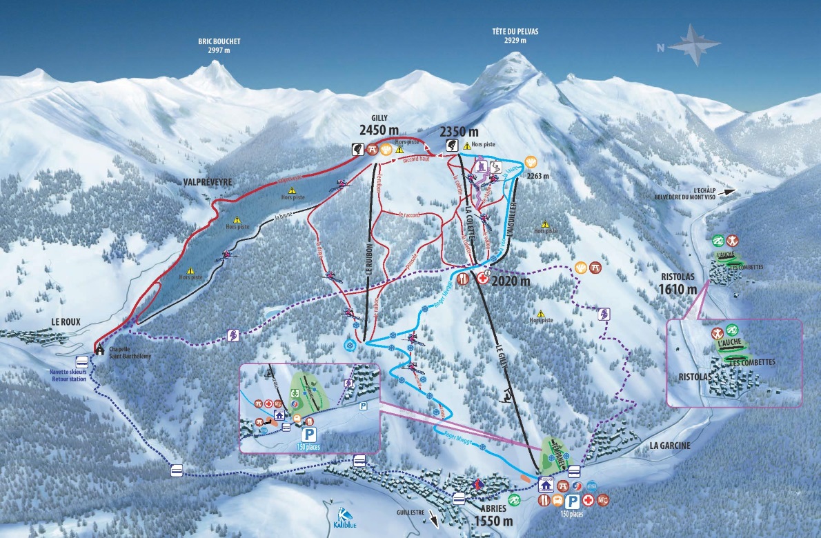 Plan des pistes du domaine skiable de Abriès Ristolas Haut-Guil