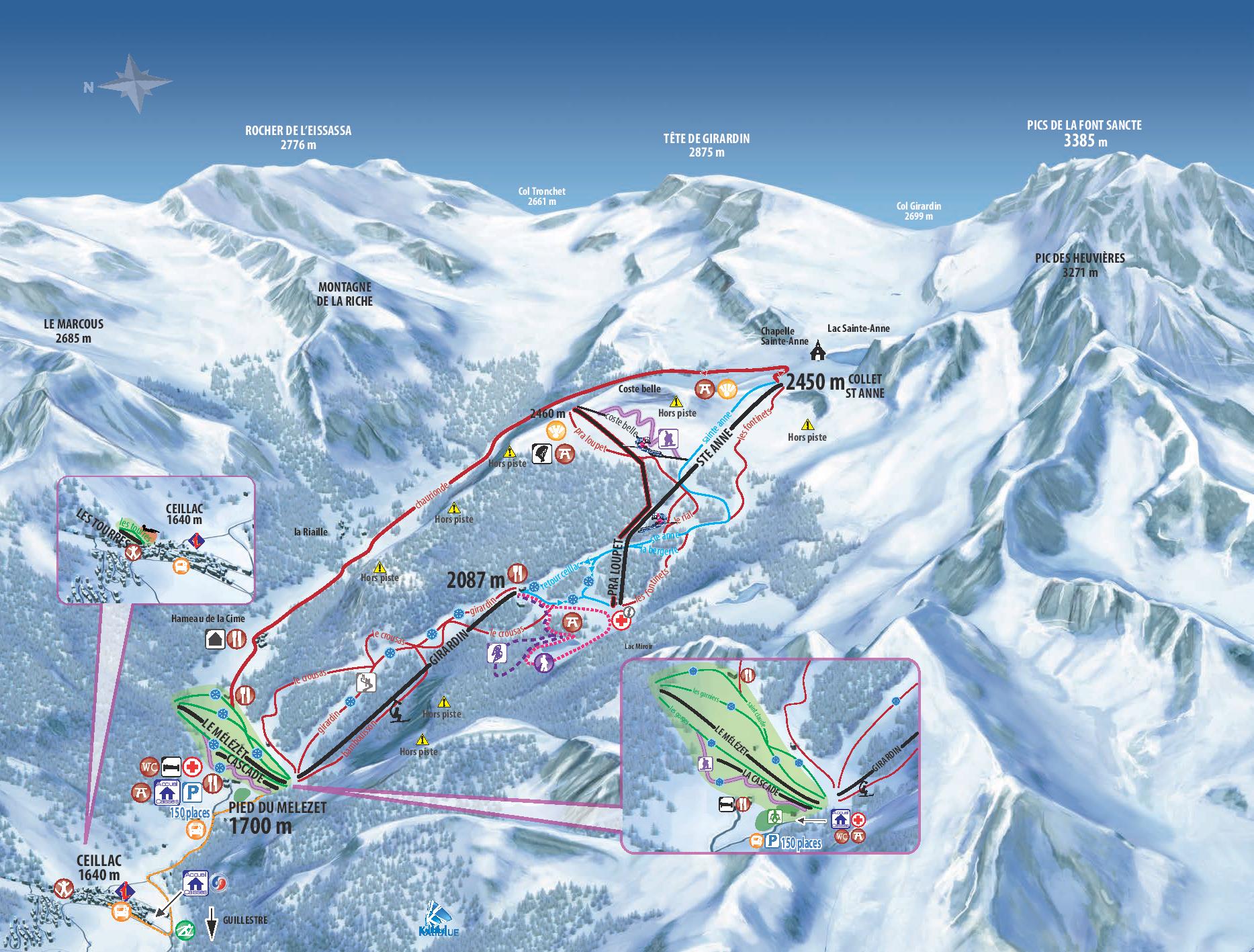 Plan des pistes du domaine skiable de Ceillac Cristillan