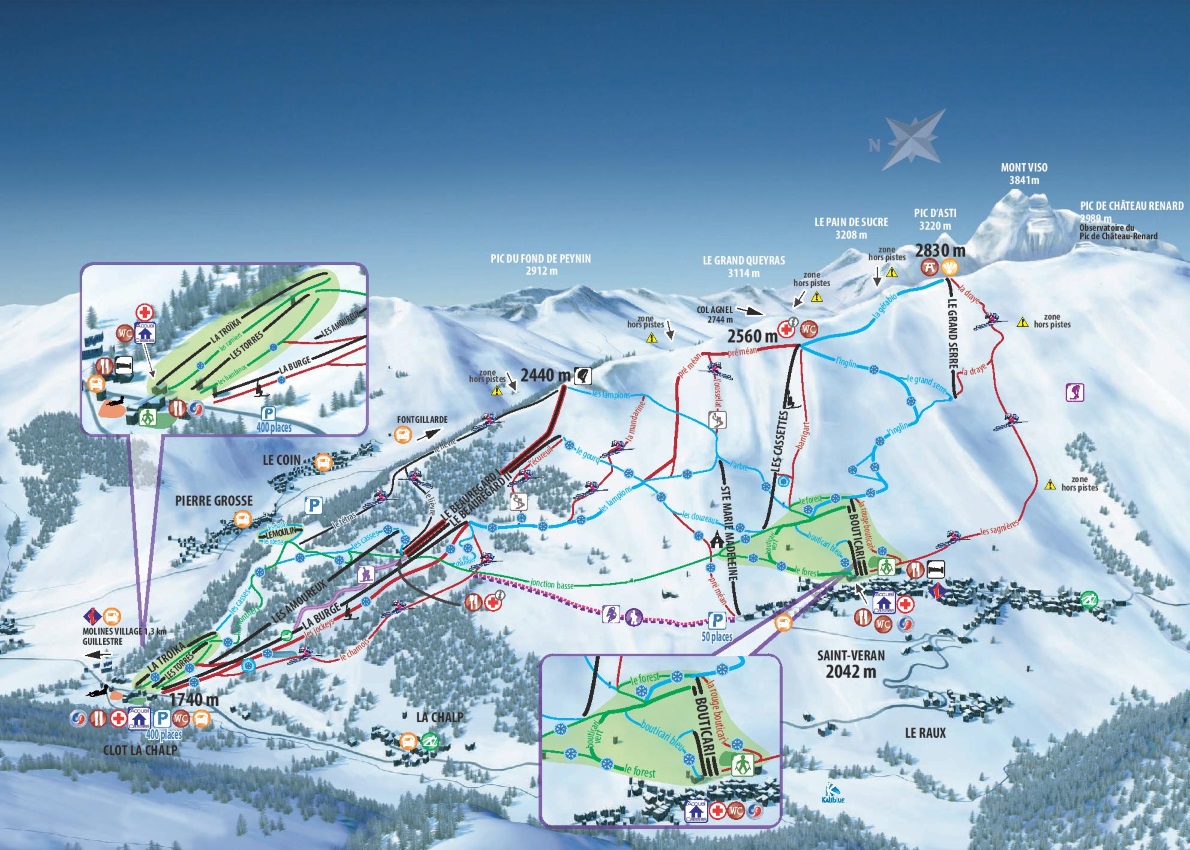 Plan des pistes du domaine skiable de Molines Saint-Véran Beauregard