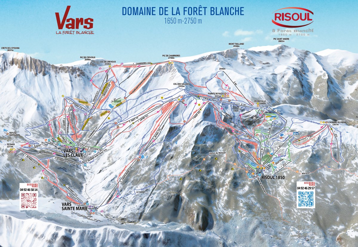 Plan des pistes du domaine skiable de Vars Risoul