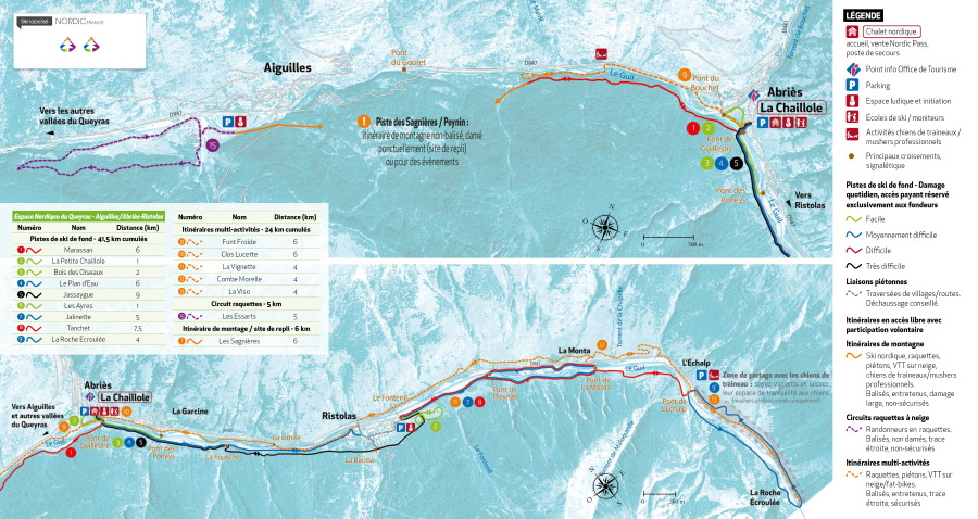 Plan des pistes du domaine skiable nordique de Abries Ristolas