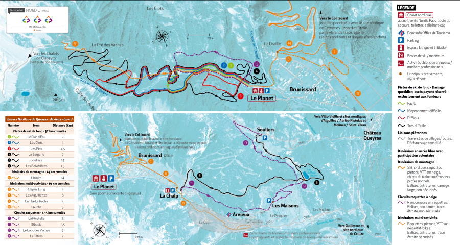 Plan des pistes du domaine skiable nordique d'Arvieux