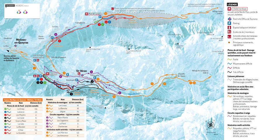 Plan des pistes du domaine skiable nordique de Molines Saint-Véran