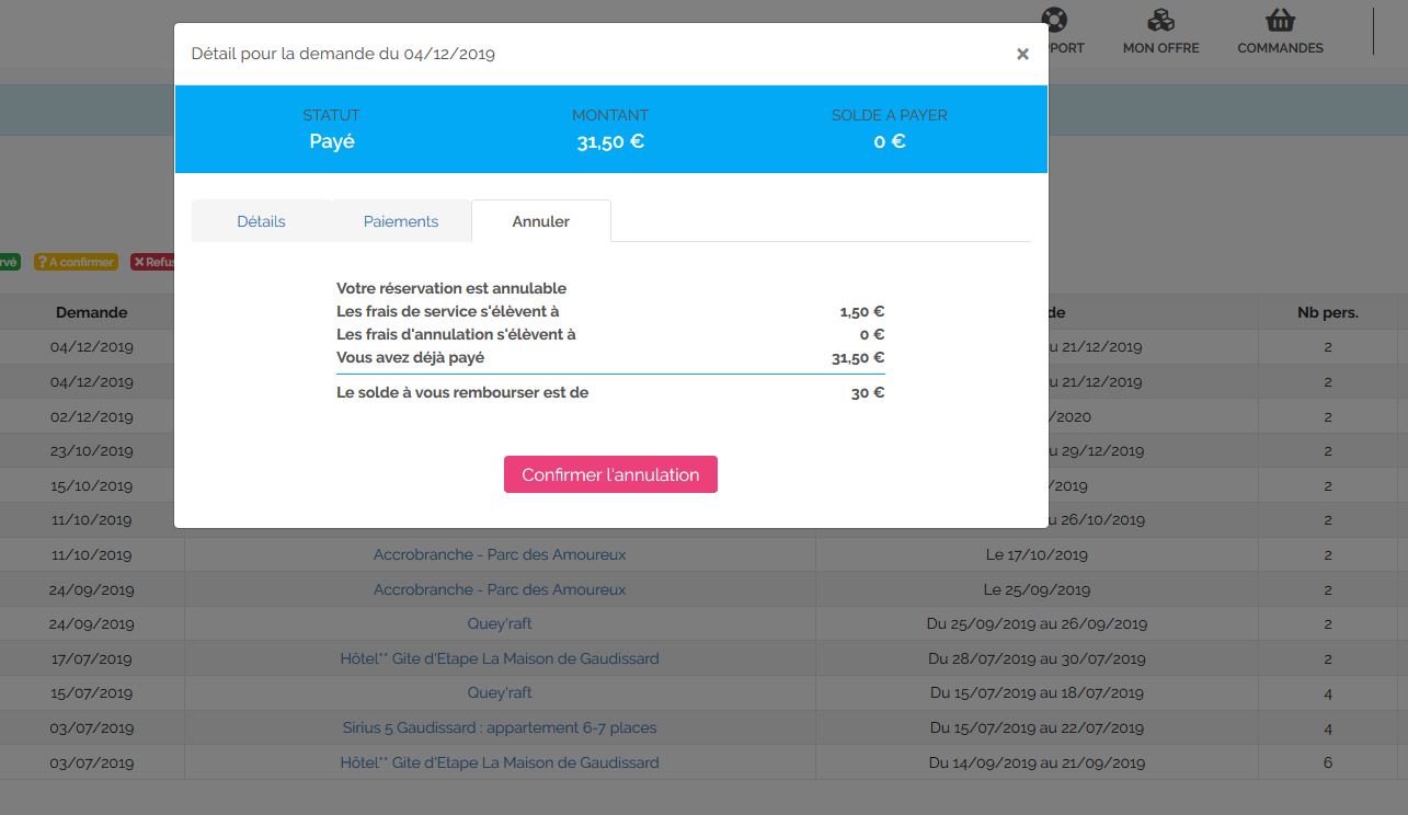 Du neuf côté booking : annulation & remboursement