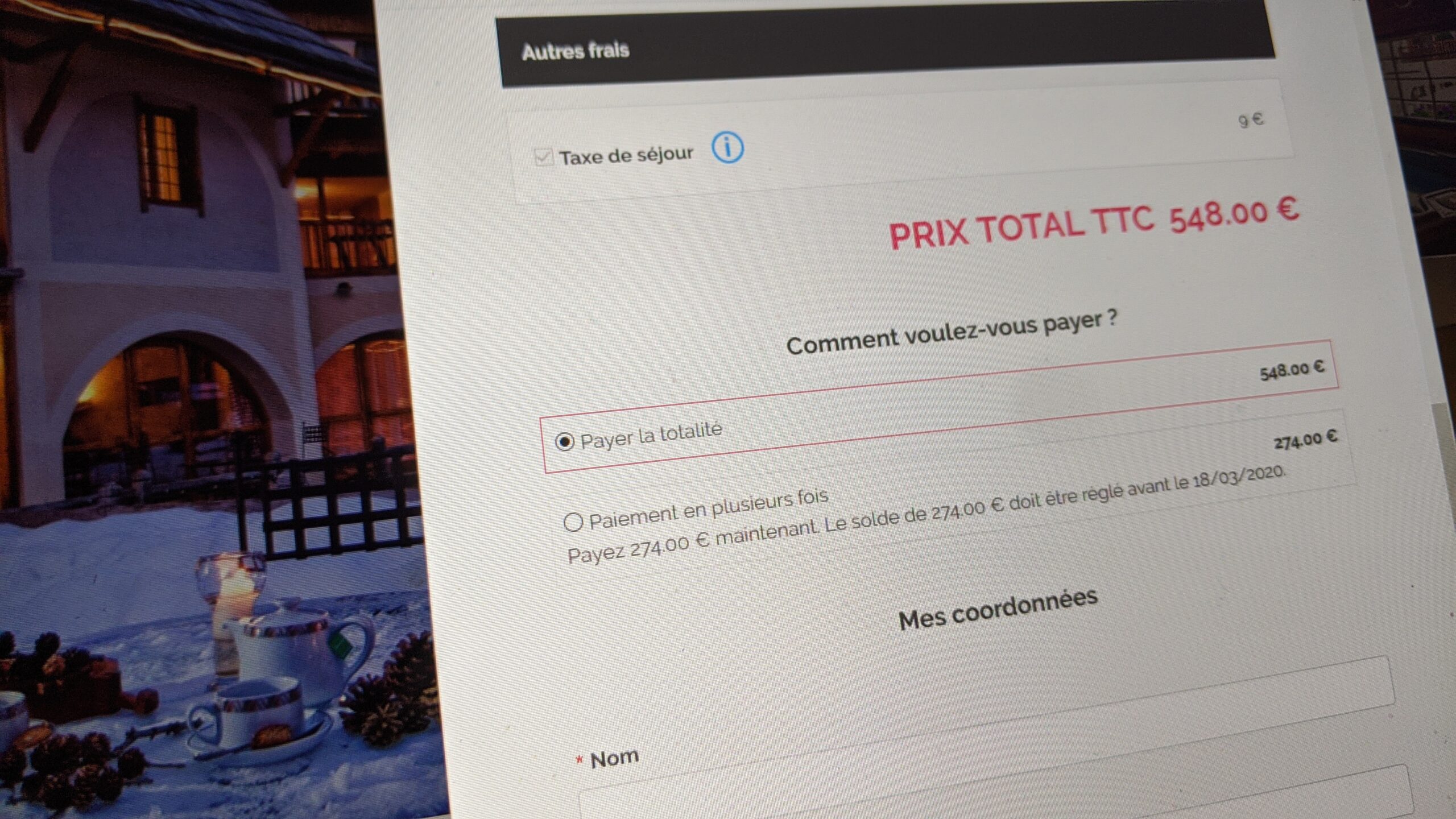 Le paiement fractionné des réservations est disponible